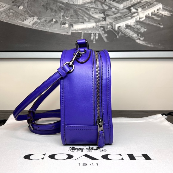 LUNCH BOX CROSSBODY PURSE BAG  IN RETRO SMOOTH PURPLE VIOLET CALF LEATHER - Picture 4 of 9